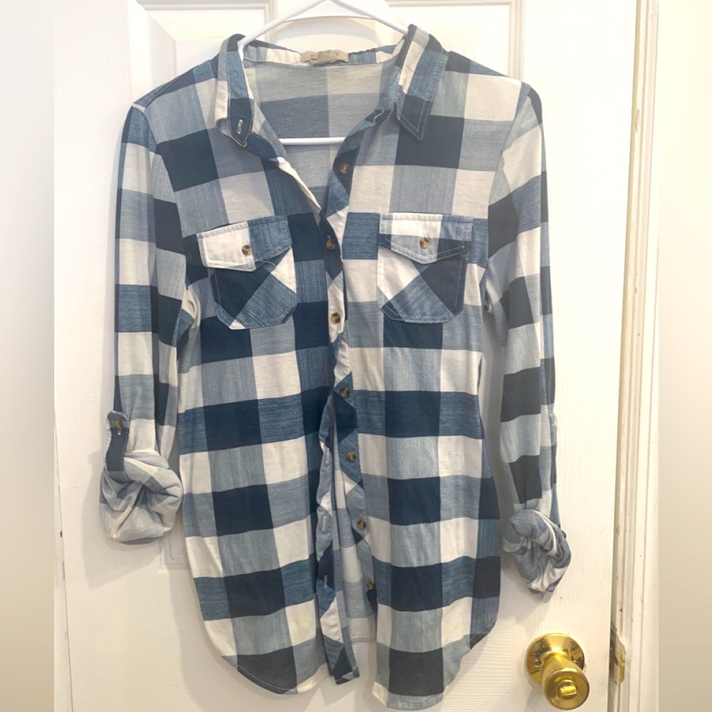 Passport blue and white plaid (lightweight) long sleeve button down size medium